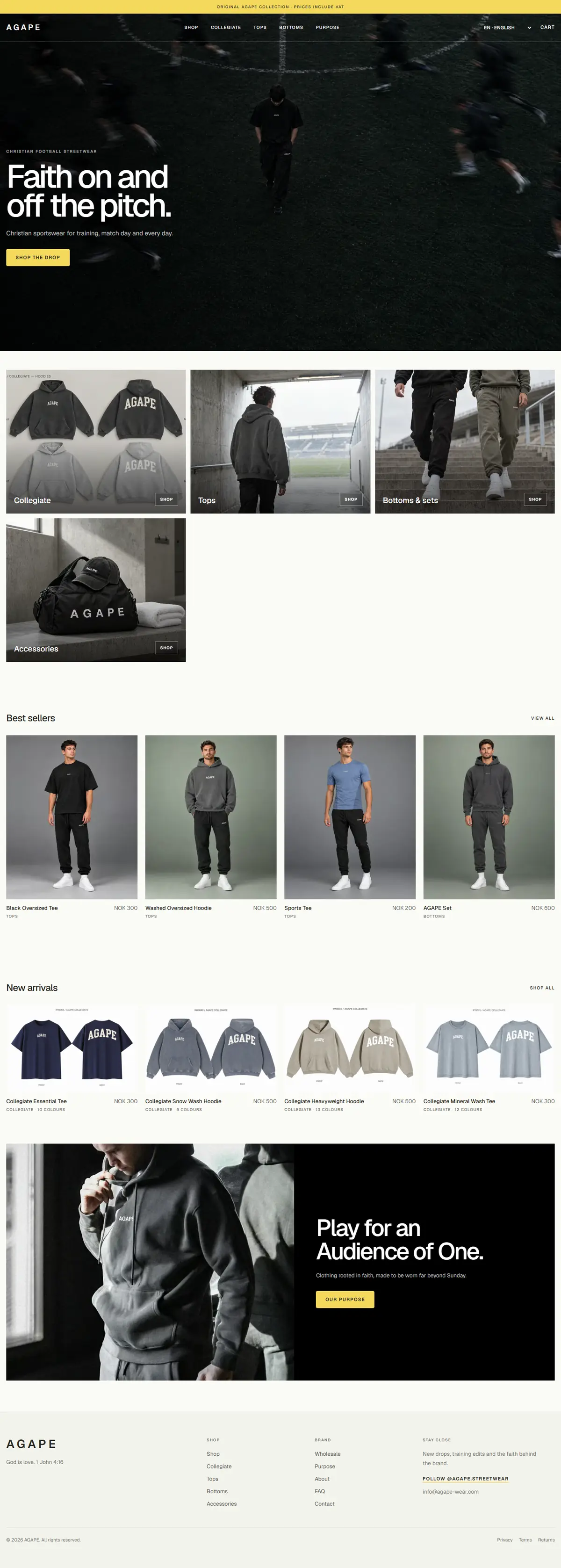 Agape Wear after: Custom store, built with AI, full desktop page